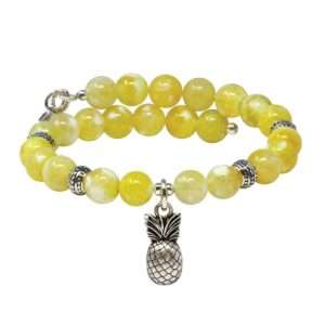 Wind & Fire Pineapple & Lemon Quartz Beaded Charm Wrap Bracelet