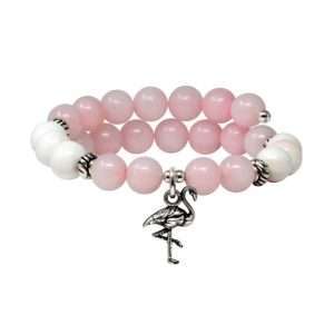 Wind & Fire Bracelet Flamingo & Rose Quartz Beaded Charm Wrap Bracelet
