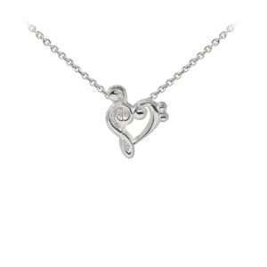 Wind & Fire Music Note Heart Dainty Necklace Silver