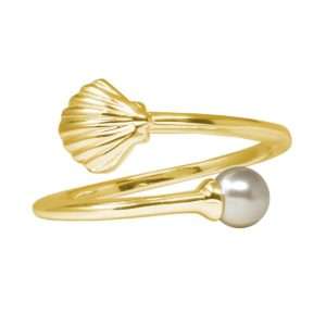 Wind & Fire Shell w/Crystal Pearl Ring Cuff Gold