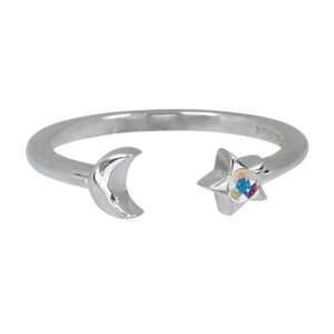 Wind & Fire Moon & Star 3D Ring Cuff Silver
