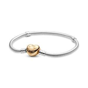 Pandora Moments Heart Clasp Snake Chain Bracelet, Yellow Gold Plate
