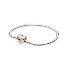 Pandora Moments Heart & Snake Chain Bracelet, Rose Gold Plate