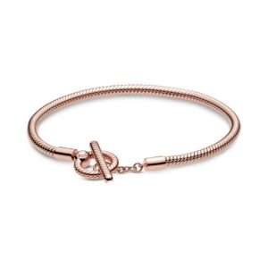 Pandora Moments T-Bar Snake Chain Bracelet, Rose Gold Plate