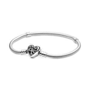 Pandora Moments Family Tree Heart Clasp Snake Chain Bracelet, Sterling silver