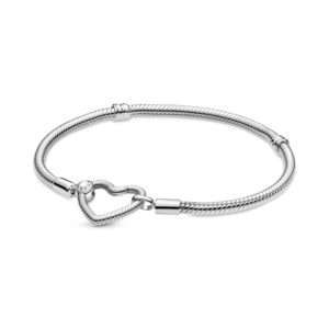 Pandora Moments Heart Closure Snake Chain Bracelet, Sterling silver