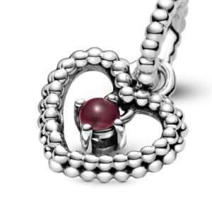 Pandora, Dark Red Beaded Heart Dangle Charm