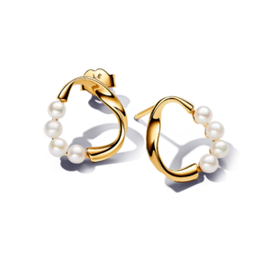 Pandora Organically Shaped Circle & Treated Freshwater Cultured Pearls Stud Earrings