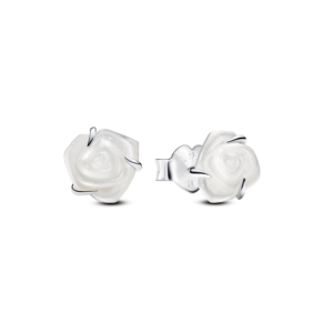 Pandora White Rose in Bloom Stud Earrings