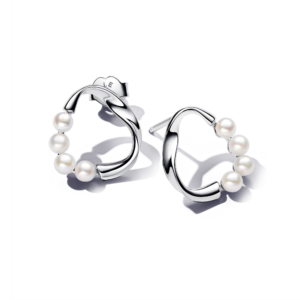 Pandora Organically Shaped Circle & Treated Freshwater Cultured Pearls Stud Earrings