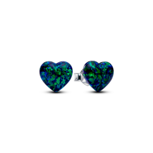 Pandora Opalescent Green Heart Stud Earrings