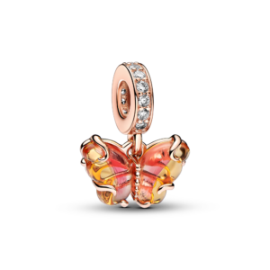Pandora Pink & Yellow Murano Glass Butterfly Dangle Charm