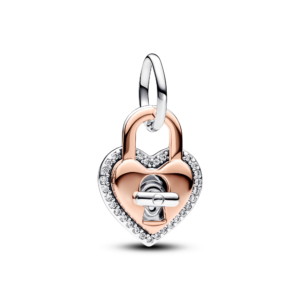 Pandora Two-tone Twistable Heart Padlock Double Dangle Charm