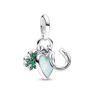 Pandora Four Leaf Clover, Heart and Horseshoe Triple Dangle Charm