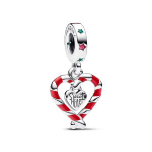 Pandora Double Candy Cane Heart Christmas Dangle Charm