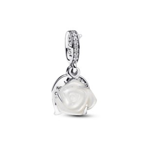 Pandora White Rose in Bloom Double Dangle Charm
