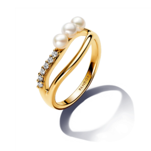 Pandora Treated Freshwater Cultured Pearl & Organically Shaped Double Band Ring