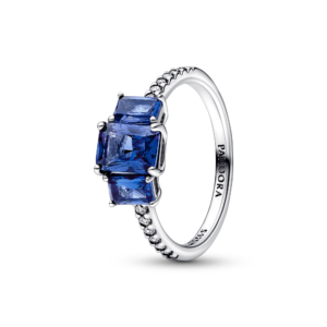 Pandora Blue Rectangular Three Stone Sparkling Ring