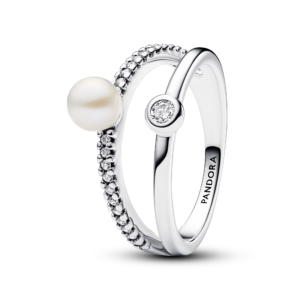Pandora Treated Freshwater Cultured Pearl & PavÃ© Double Band Ring