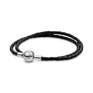 Pandora Moments Double Black Leather Bracelet