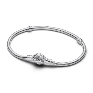 Pandora Moments Rose in Bloom Clasp Snake Chain Bracelet