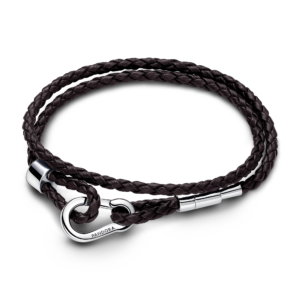 Pandora Moments Brown Braided Double Leather Bracelet