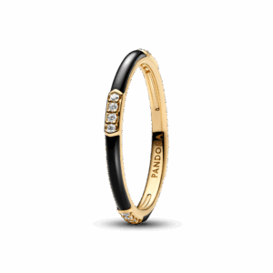 Black Enamel & Stones Ring