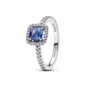 Sparkling Square Blue Halo Ring