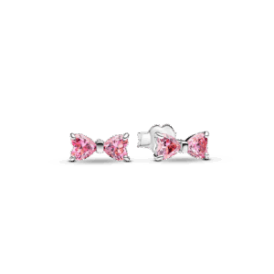 Sparkling Pink Bow Stud Earrings