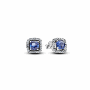 Sparkling Square Blue Halo Stud Earrings