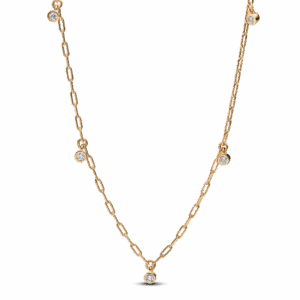 Pandora Era Bezel Lab-Grown Diamond Dangle Station Paperclip Chain Necklace