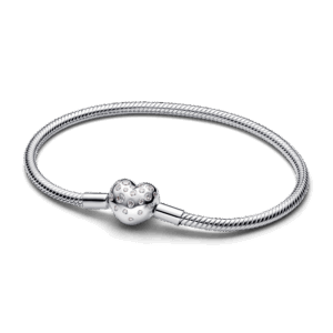 Pandora Sterling Silver Lab-grown Diamond Heart Clasp Snake Chain Bracelet