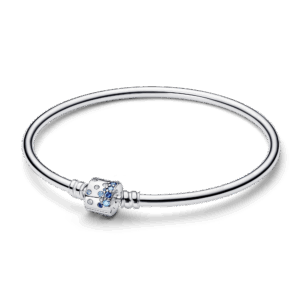 Sterling silver bangle with clear and fancy blue cubic zirconia and stellar blue crystal