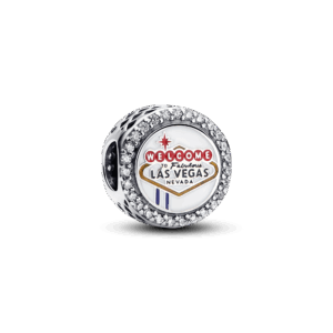 Pandora Welcome to Las Vegas sterling silver charm with clear cubic zirconia, white, red, blue and golden enamel