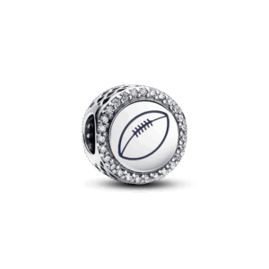 Pandora Football sterling silver charm with clear cubic zirconia and blue enamel