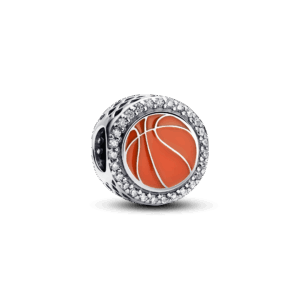 Pandora Basketball sterling silver charm with clear cubic zirconia and orange enamel