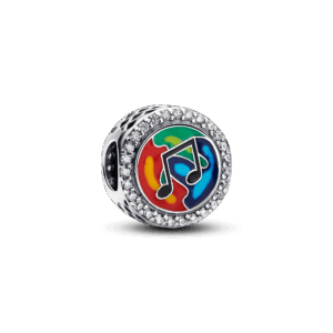 Pandora Music note sterling silver charm with clear cubic zirconia, red, yellow, green, black and blue enamel