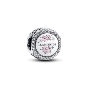 Pandora Team bride sterling silver charm with clear cubic zirconia, pink, white and green enamel