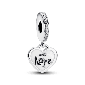 Pandora With love from Vegas heart sterling silver dangle with clear cubic zirconia, black and white enamel
