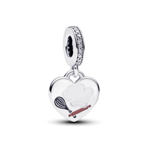Pandora Baking tools heart sterling silver dangle with clear cubic zirconia, white, black and brown enamel