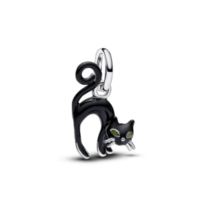 Pandora Black cat sterling silver dangle with black and glow in the dark enamel